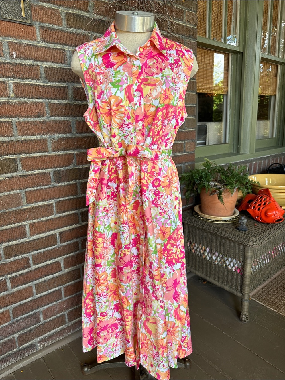 Appleseeds floral sleeveless fit and flare pink/orange feminine dress. Sz 12 P